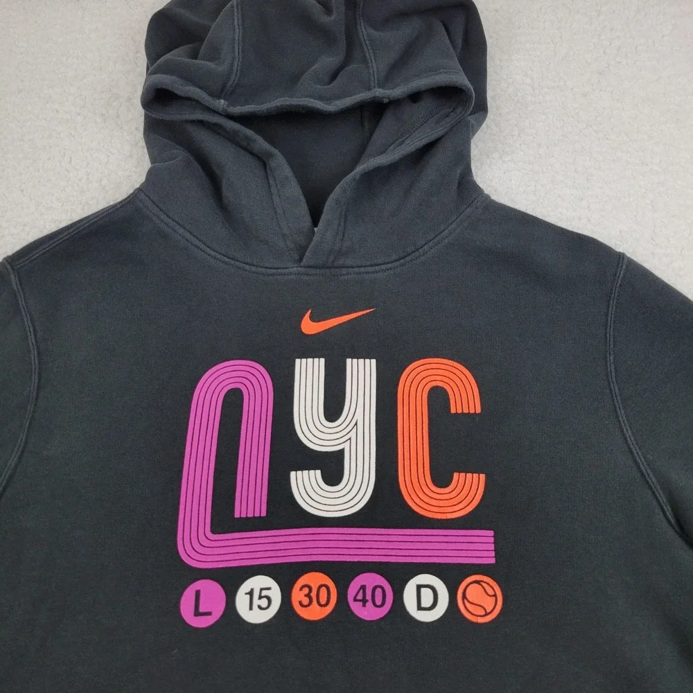 Nike Hoodie Big Kids XL Black NYC Tennis Pullover Sweatshirt Graphic Style Check